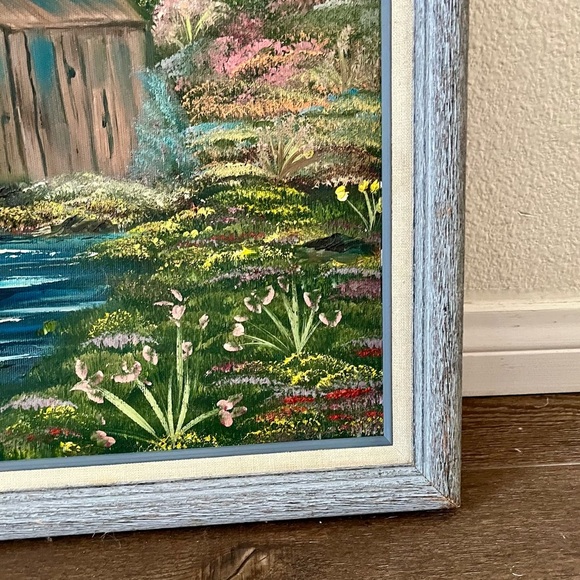 Vintage Framed Landscape Painting With Water mill 19/23 Inches - Picture 3 of 10